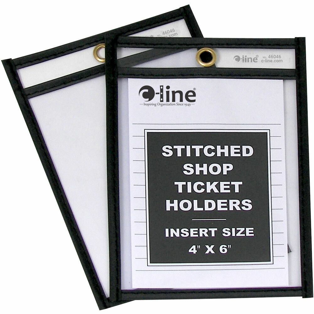 CLI46046 - Store and protect work orders, production schedules, inventory cards and more in these stitched, shop ticket holders. Strong, rigid, clear vinyl allows easy visibility of documents. Convenient eyelet at top allows hanging. Reinforced stitched edge delivers longer product life. Both sides are clear. Holders open on short side.
