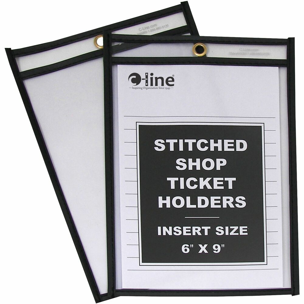 CLI46069 - Store and protect work orders, production schedules, inventory cards and more in these stitched, shop ticket holders. Strong, rigid, clear vinyl allows easy visibility of documents. Convenient eyelet at top allows hanging. Reinforced stitched edge delivers longer product life. Both sides are clear. Holders open on short side.