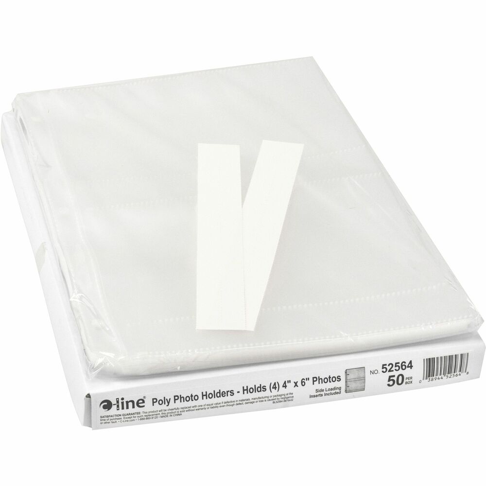 CLI52564 - Letter-size, photo-mounting sheets organize your photos with write-on inserts and secure pockets. Use to mount your photographs for storage in three-ring binders. Sheets are easy to use. Peel back plastic, press on photos and reapply plastic. Items can be repositioned. Polypropylene material offers archival-quality, acid-free protection.