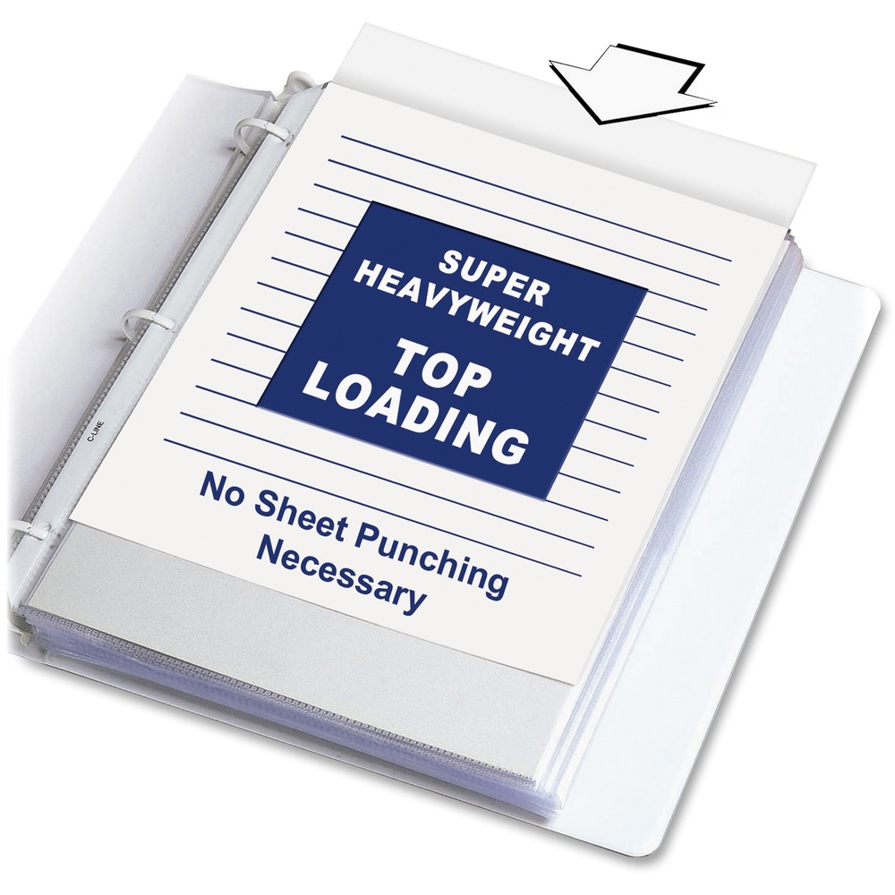 CLI61003 - Sheet protectors offer a top-loading design, being sealed on three sides. No punching of sheets is necessary. Load the sheet while the protector remains in the binder. Sheet protectors fit standard three-ring binders. Polypropylene material offers safe, archival quality, no photocopy-transfer protection. Strong, reinforced binding edge prevents tears with heavy use.