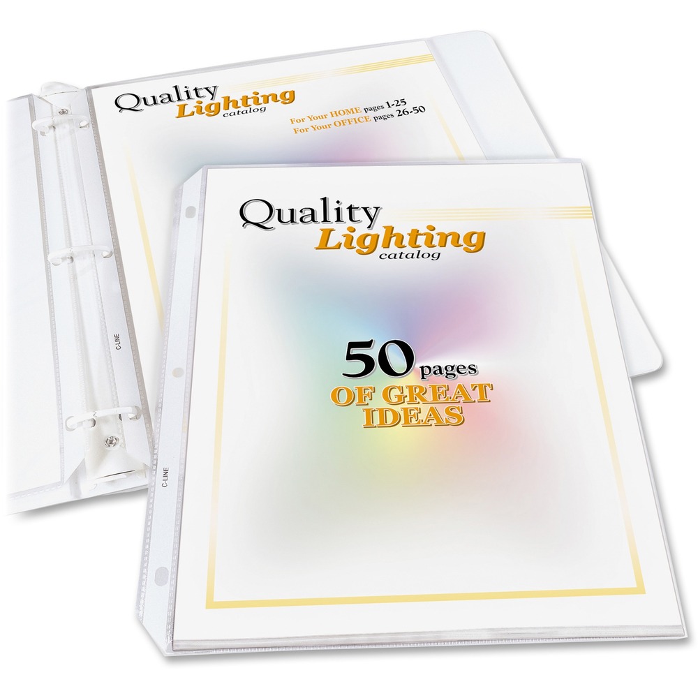 CLI62020 - Store up to 50 sheets in this larger capacity, top-loading sheet protector. Reclaim your work area by clearing software manuals, magazines, catalogs and more off your desk and organizing them all in three-ring binders. Three-hole punched so no sheet punching necessary. Made from heavyweight polypropylene.
