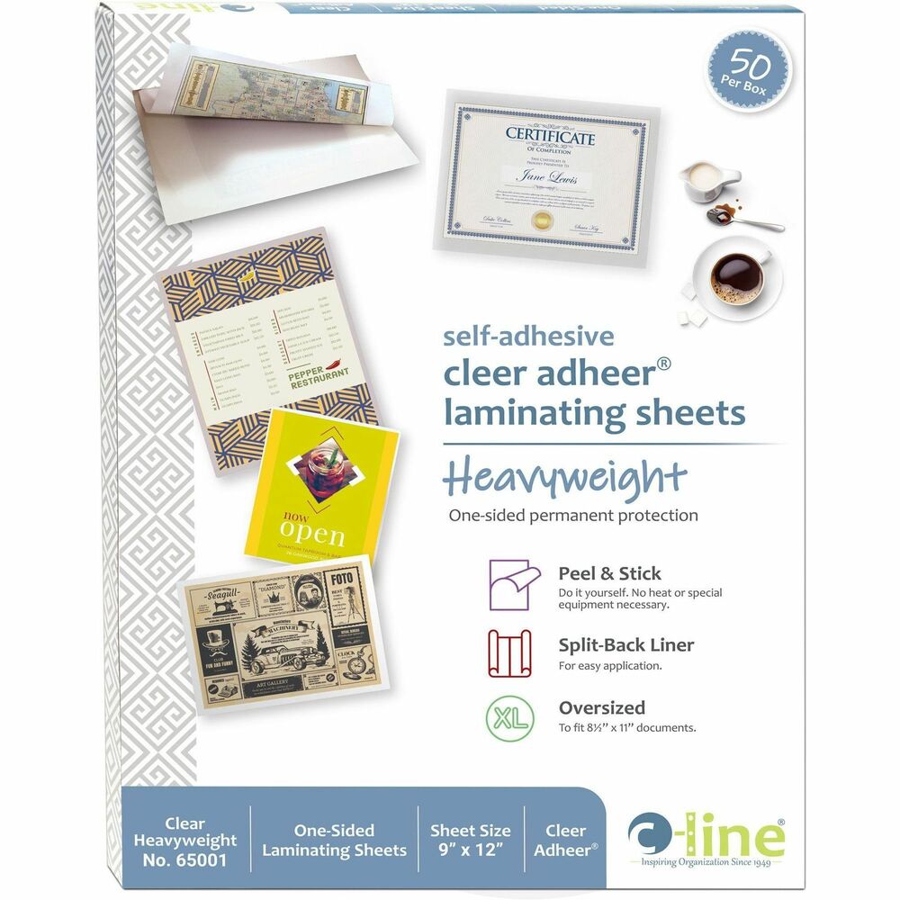 CLI65001 - Cleer Adheer Laminating Sheets offer an ideal way to protect important papers, favorite pictures and more. Do-it-yourself laminating sheets are quick, easy and effective. Simply peel off the packing paper and apply. No heat or special equipment is needed. Sheets are super-strong, transparent, pressure-sensitive, waterproof, and tear-resistant. Polypropylene material will not crack or tear with age.