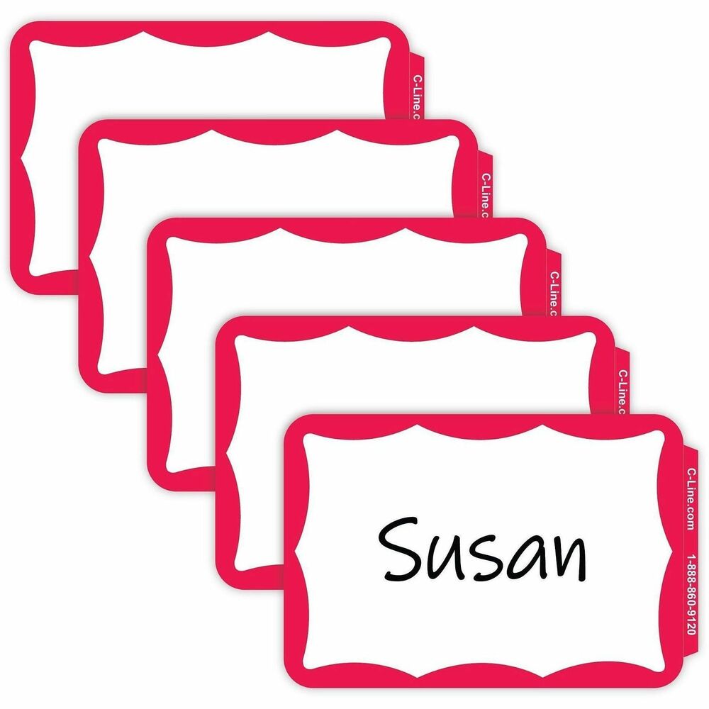 CLI92264 - Unique tabbed edge makes it easy to peel the backing off these self-adhesive name badges and apply. They are ideal for small meetings, seminars and conferences. Special paper adheres to most fabrics. Do not apply these pressure-sensitive badges to vinyl, leather, suede, corduroy or silk.