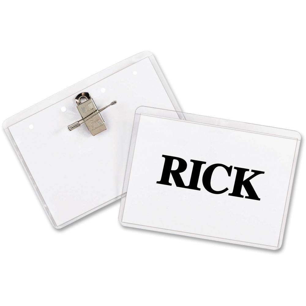CLI95743 - Duel swiveling, clip/pin style of these name badges allows greater flexibility in placement. Convenient clip/pin combo allows you to attach badges virtually anywhere on your clothing, pocket, lapel and more. Guarded pinpoint protects clothing from snags. Holders work with lanyards too. Badge Holder Kit contains reusable, clear plastic holders with clips and pins; white 8-1/2" x 11" microperforated sheets; and printer instructions. Insert sheets are compatible with laser and inkjet printers. PVC-free badge holders are top-loading. Replacement inserts (sold separately) let you use your plastic name badge holders over and over.