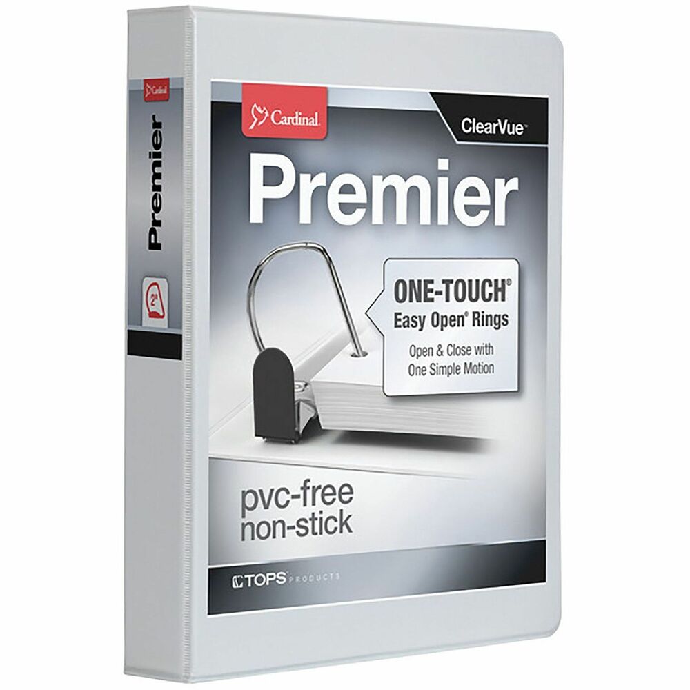 CRD10320 - Premier Binder features ONE-TOUCH Easy Open Slant-D rings for a no-pinch upgrade for work, home or school. Ergonomic triggers open, close and lock with a simple motion. ClearVue covers let you customize all three sides. Nonstick, PVC-free poly won't lift ink and toner. Your pages and binders will always look their best. Four clear, organization-friendly pockets hold unpunched and loose documents. 2" capacity holds 530 sheets. Back-mounted steel rings reduce wear and let pages lie flat. Xtra Life hinges are made to last, resist tears and rips, strong and secure. Design also includes exposed rivets and a sturdy chipboard core. More from the Manufacturer