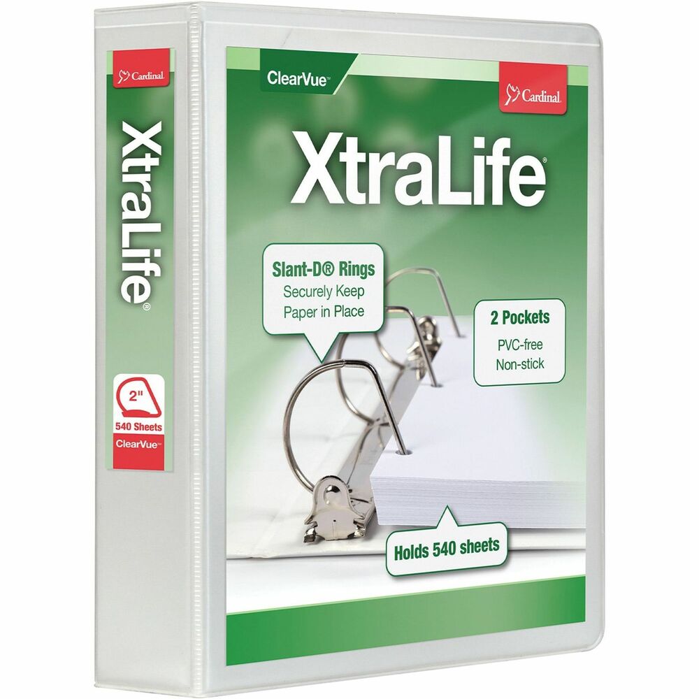 CRD26320 - View binder features a unique XtraLife material that will not stick to cover title insert or materials stored inside, including photos, laser prints and photocopies. Material is much stronger than standard vinyl so no seam splitting and hinge tearing. Unique, polyolefin cover material is better for the environment when produced and disposed than vinyl. Nonstick cover offers a clear, nonglare overlay on three-sides for easy customization. Designed to endure extreme temperatures, this binder is cold-crack tested to negative 50 degrees Fahrenheit. Locking Slant-D rings hold 25 percent more letter-size material than standard round rings while GelTab triggers make it comfortable to operate. Back-mounted steel rings provide a clean, professional spine and reduce wear. 2" ring capacity holds 540 sheets. Horizontal pockets on the inside front and back covers hold loose papers. Each pocket holds 40 sheets. Binder also features a sturdy chipboard core and exposed rivets. More from the Manufacturer