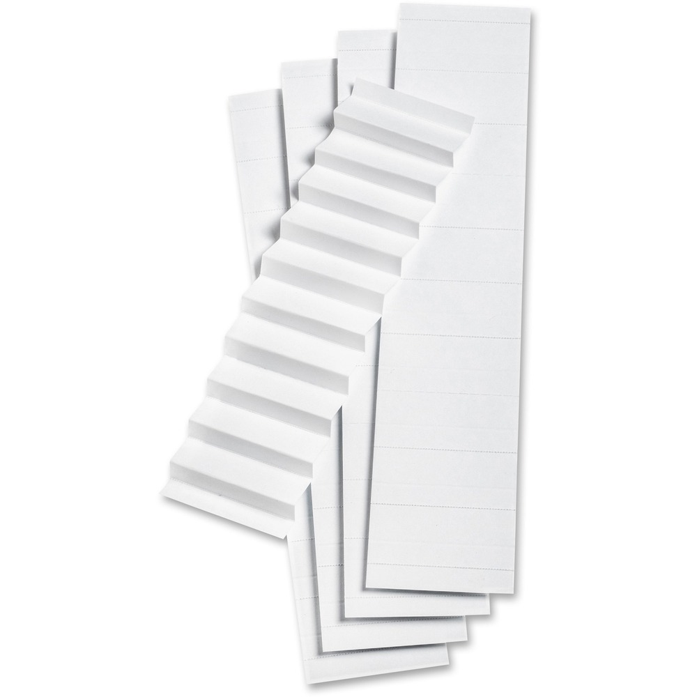PFX242 - White File Folder Tab Inserts easily slide into standard width hanging folder plastic tabs. Spaced to fit up to three lines of typewriter type. In perforated strips, 10 to a strip. Blank, 1/5-cut tab.