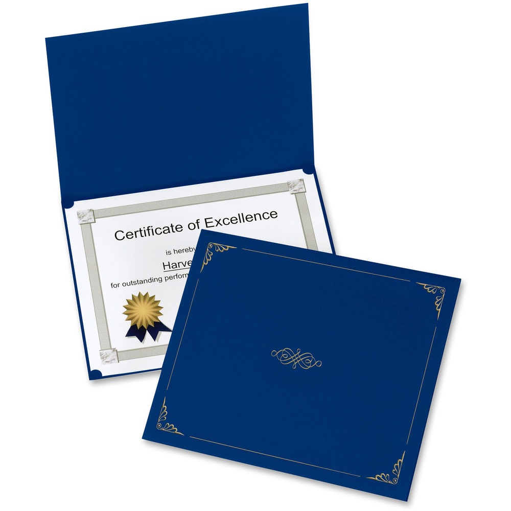 OXF29900235BGD - Certificate holders feature linen-finish texture on heavy stock with gold accents. Use for vertical or horizontal certificates. Unique, reinforced slots securely hold corners of 11" x 8-1/2" certificates. Holders are made of acid-free material.