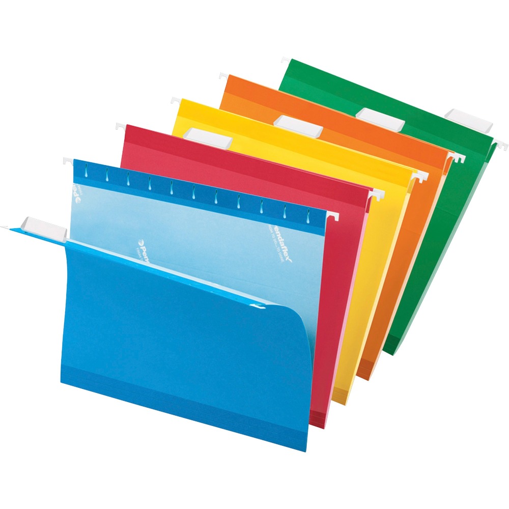 PFX415215ASST - Reinforced Hanging File Folders include letter-size, printer-ready insert sheets for use with clear tabs and a dispensing box with perforated section for easy, one-at-a-time access. Reinforced with patented polylaminate at all critical wear points. Lighter interior helps prevent misfiles.
