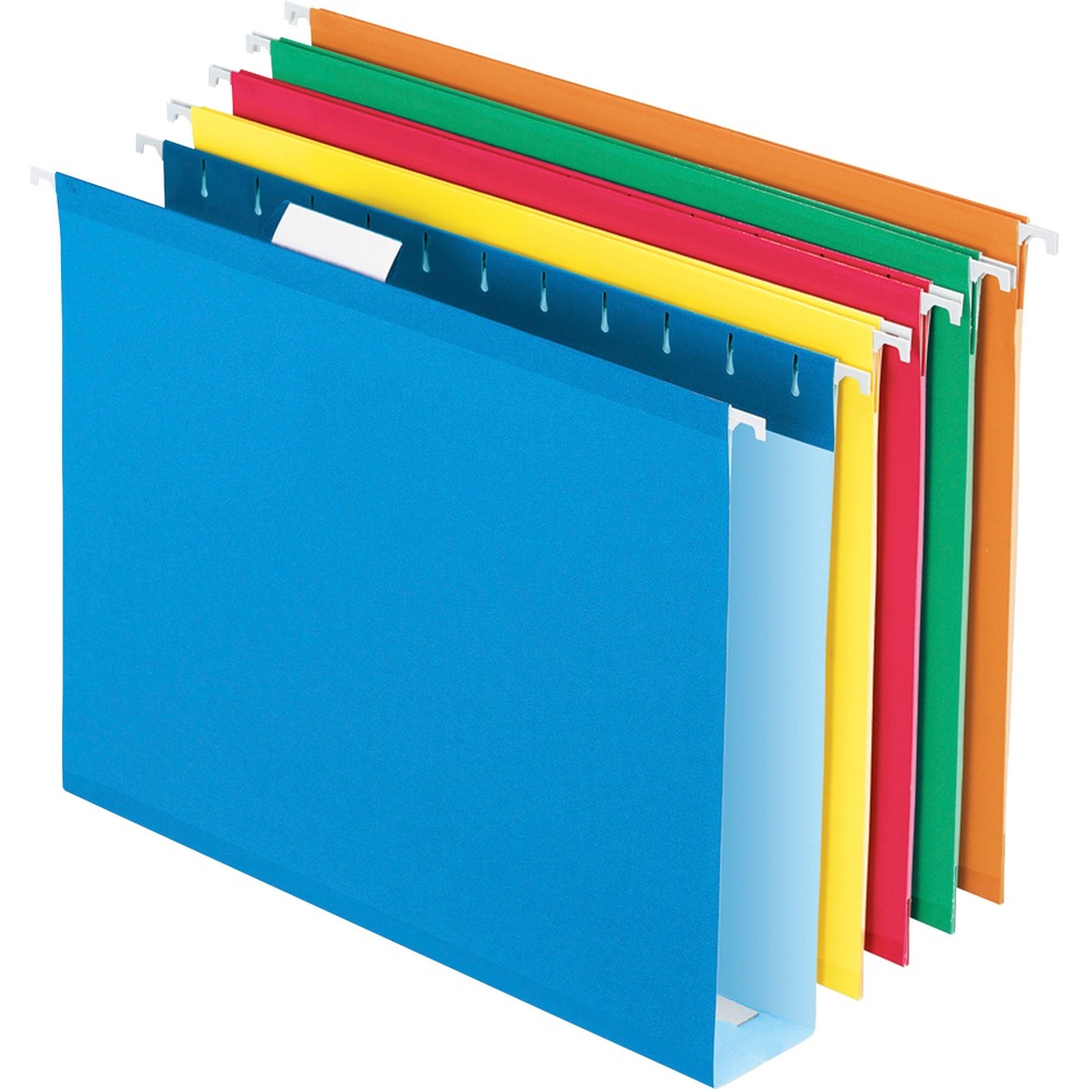PFX4152X2ASST - Hanging folders feature an advanced patented design with polylaminate reinforcement at all critical wear points and pressboard reinforcing insert at the bottom. Each hanging folder includes clear 1/5-cut tabs and printer-ready inserts. All hanging folders are acid-free.