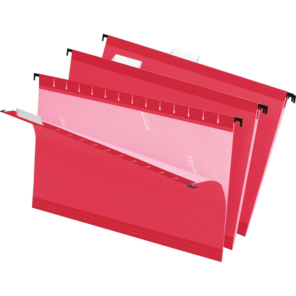 PFX415315RED - Reinforced Hanging File Folders include letter-size, printer-ready insert sheets for use with clear tabs and a dispensing box with perforated section for easy, one-at-a-time access. Reinforced with patented polylaminate at all critical wear points. Lighter interior helps prevent misfiles.