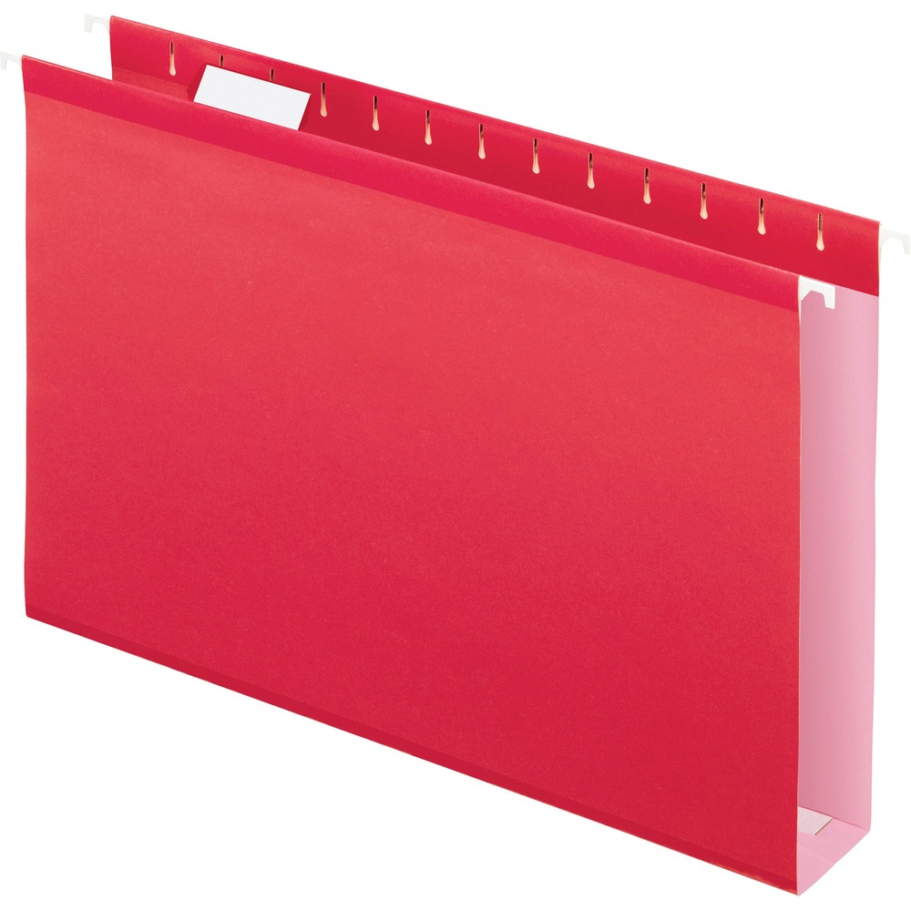 PFX4153X2RED - Extra-capacity Hanging Folders with box bottoms allow you to file thick documents, bulky catalogs, phone books and manuals. Strong poly construction is virtually wearproof, tearproof and waterproof. Construction includes a square bottom with a pressboard reinforcing insert for superior durability and with Poly-Laminate where you need it most. InfoPocket "file in a file" lets you safely store CDs, business cards, photos and other small items within folder. Design also offer coated hanging rods, 1/5-cut tabs and a 2" capacity. Hanging folders include clear tabs and blank inserts.