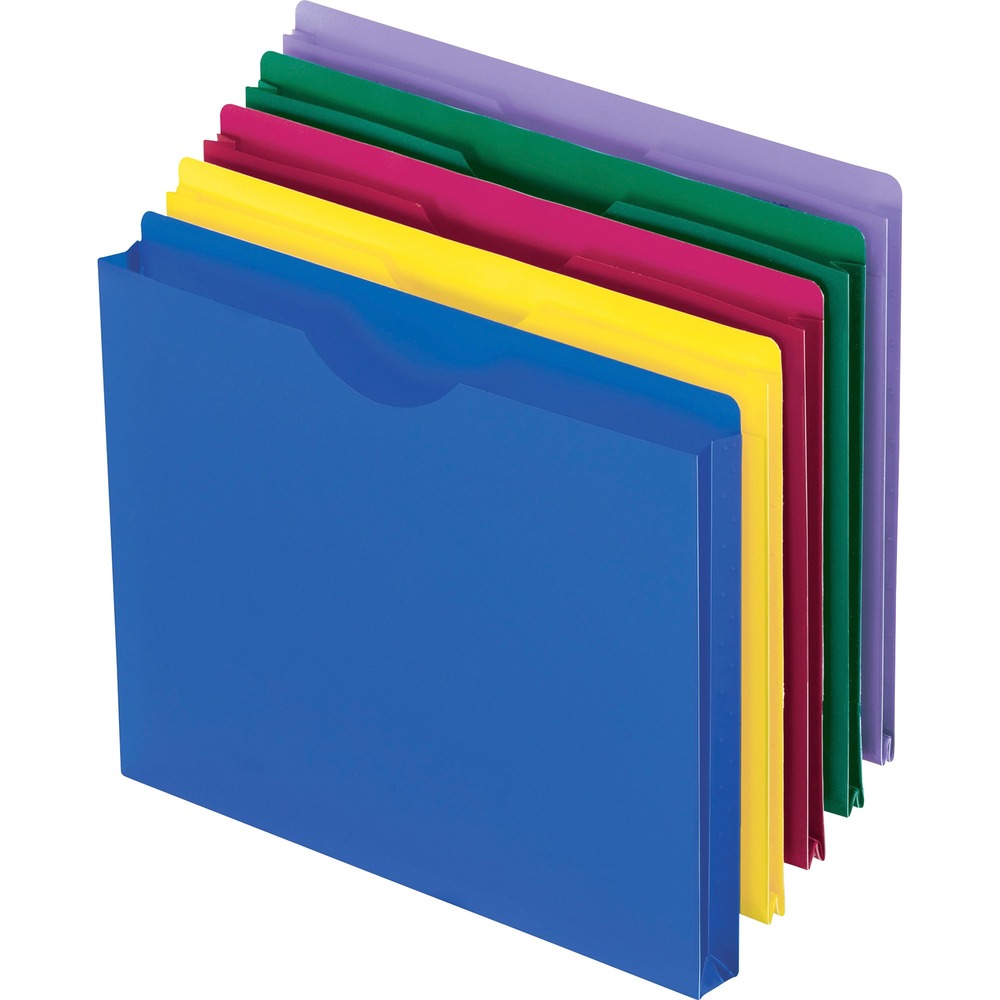 PFX50990 - File jackets help you sort and identify files by color. Tear-resistant, moisture-resistant construction keeps your important documents safely organized. Jackets are closed on three sides with an open, thumb-cut front panel for quick reference. 1" expansion provides extra space for your growing collection of files.