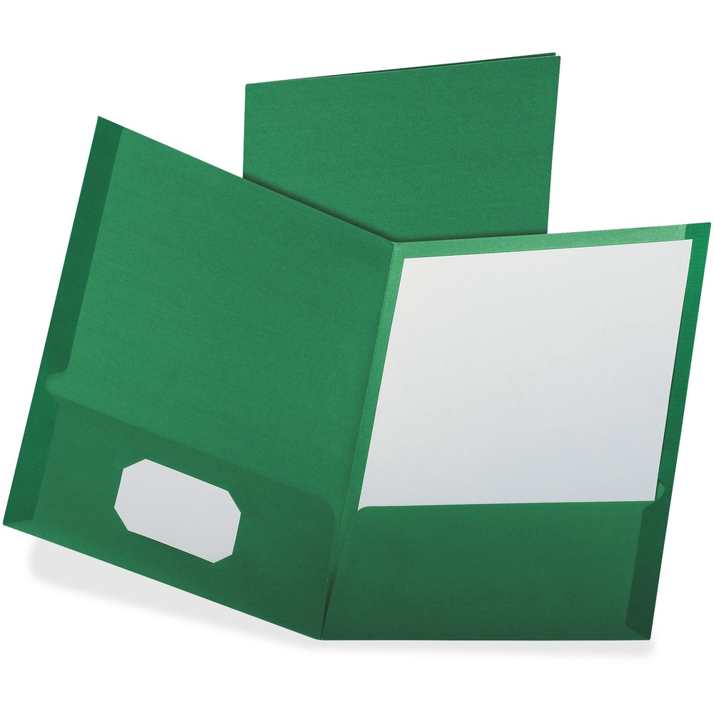 OXF53434 - Twin-pocket folders feature a rich texture for an upscale executive image. Generous interior pockets hold 100 letter-size sheets of your important documents. Convenient, business card holder on inside front pocket allows instant personalization.