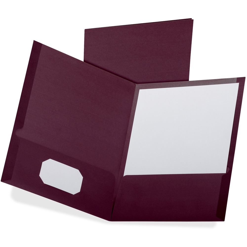 OXF53441 - Twin-pocket folders feature a rich texture for an upscale executive image. Generous interior pockets hold 100 letter-size sheets of your important documents. Convenient, business card holder on inside front pocket allows instant personalization.