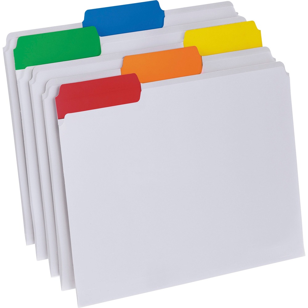 PFX55702 - See-through design of file folders keeps contents visible. Each folder features color-coded tab to organize by category and prevent misfiles. Each tab is 1/3-cut in three assorted positions to make filing and file retrieval easy. Comes with self-stick blank labels. Durable poly is moisture-resistant and tear-resistant.
