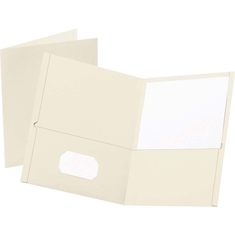 OXF57504 - Twin-pocket folders offer generous pockets inside front and back covers to hold up to 100 letter-size sheets. Inside front pockets have convenient, business card holders for instant personalization. Folders are made of leatherette embossed paper.