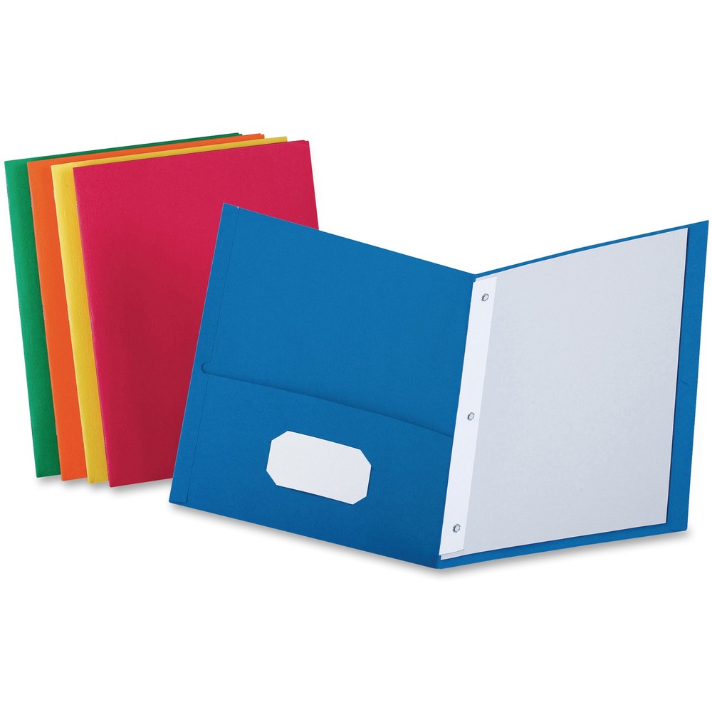 OXF57713 - Twin-pocket folders combine the benefits of a twin-pocket folder to hold loose documents plus built-in metal fasteners to prevent important papers from falling out. Three double-tang fasteners with stitched-in gussets bind up to 85 sheets of three-punched, letter-size paper. Generous pockets on inside front and back covers each hold 25 sheets. Inside front pocket has a convenient, business card holder so you can personalize your folder. Folders are made of leatherette embossed paper.