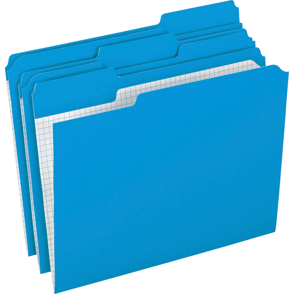 PFXR15213BLU - Top-tab file folders are perfect for color-coding. 11 point file folders feature bright colors and double-thick reinforced tab and folder top for extra durability for frequent use. Interior grid design facilitates convenient note-taking. Letter-size folders come with tabs in assorted 1/3-cut positions for easy access.