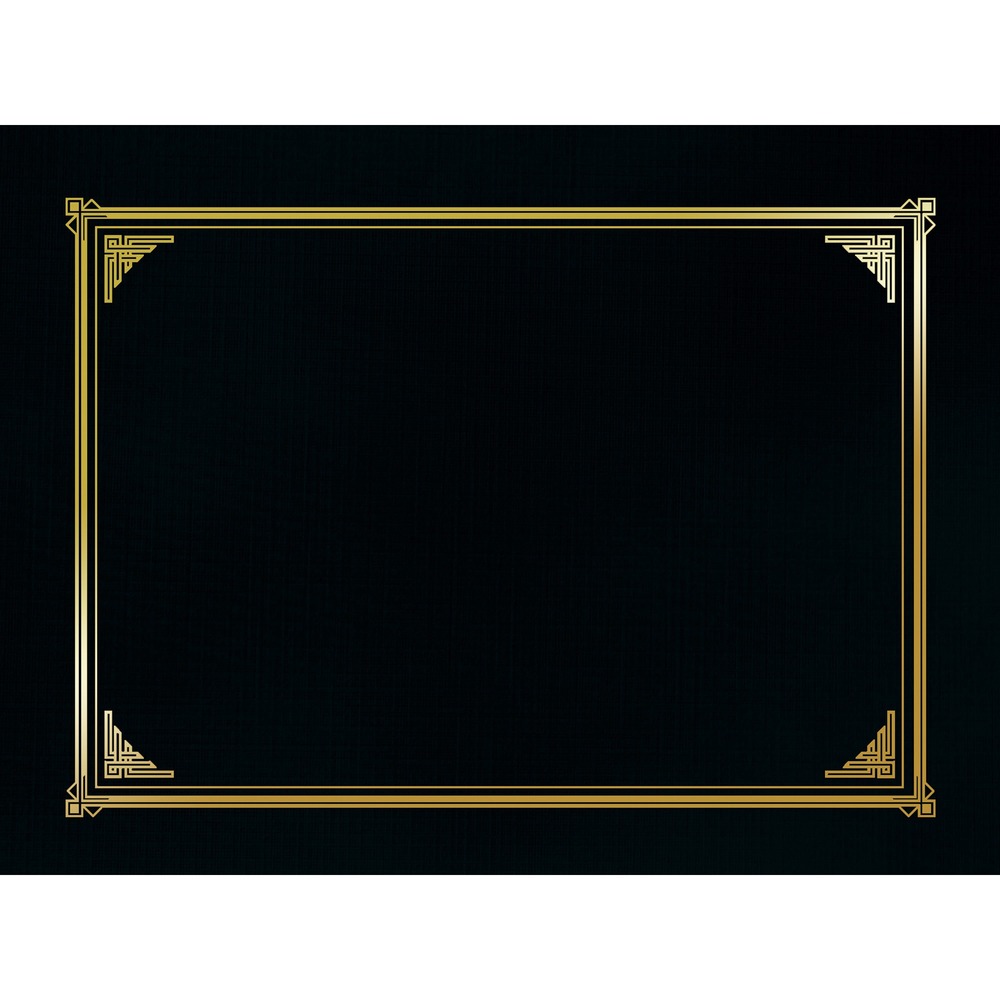 GEO45331H - Present award certificates in this appropriately distinctive certificate document cover with gold foil-embossed trim. Each linen cover holds 11" x 8-1/2" , 10" x 8" or A4-size documents, photos and certificates. Slip the full-size certificate into the die-cut slots to create an award. Regal border design is gold foil-stamped on 90 lb. linen stock.
