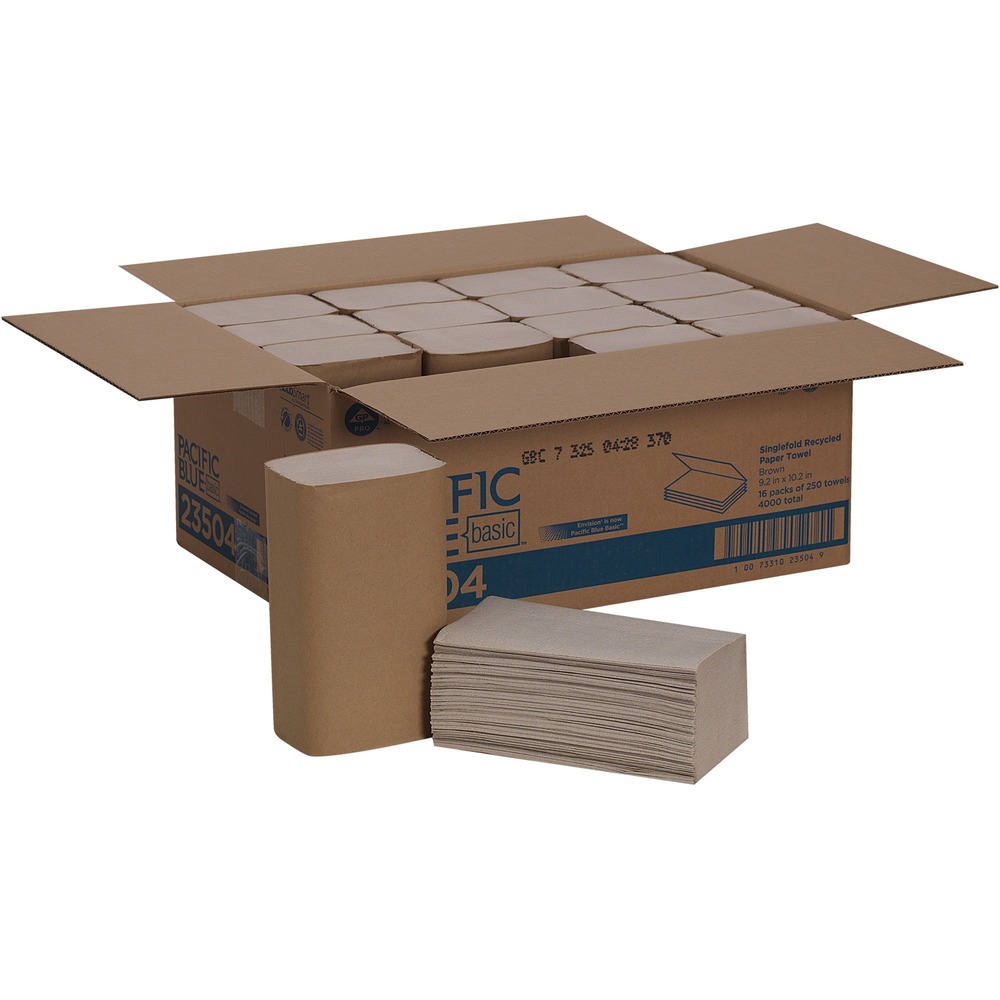 GPC23504 - Single-fold towels help you keep costs under control while delivering reliable performance. These Envision, single-fold towels offer a cost-effective choice for areas such as washrooms in government and public facilities, office buildings, foodservice facilities and lodging. Economical, EPA-compliant towels contain recycled fiber content and offer dependable absorbency, thickness, and strength. Folded width is 5-5/16".