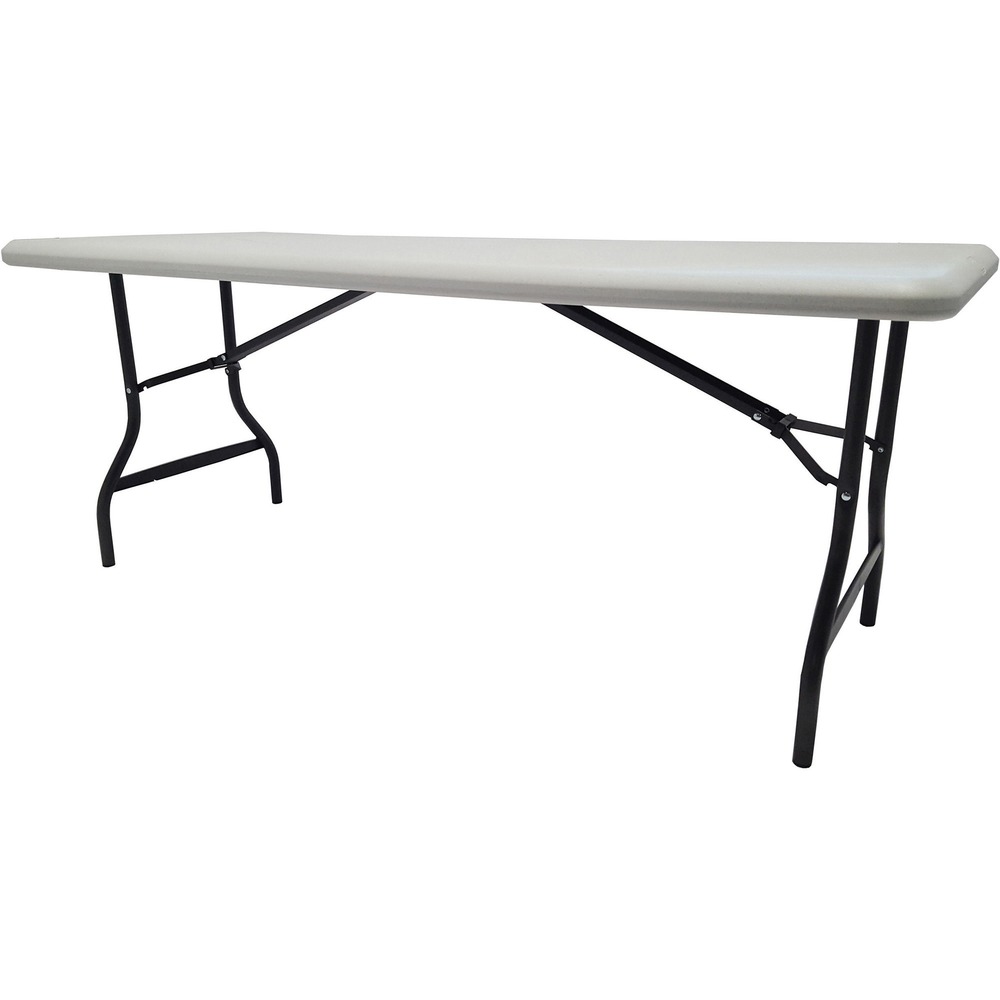 ICE65223 - Economy folding table is made for heavy-duty use indoors or outdoors yet is 30 percent lighter than standard folding tables. Capacity is 2,000 lb. evenly distributed. 2" tabletop is made of durable, blow-molded, high-density polyethylene that is dent-resistant and scratch-resistant. Tubular legs are made of heavy-gauge steel with a powder-coat finish. Legs fold into recessed cavities beneath the table. Folding table is designed to nest with other Iceberg IndestrucTable Too tables when stacking to allow maximum storage capacity.