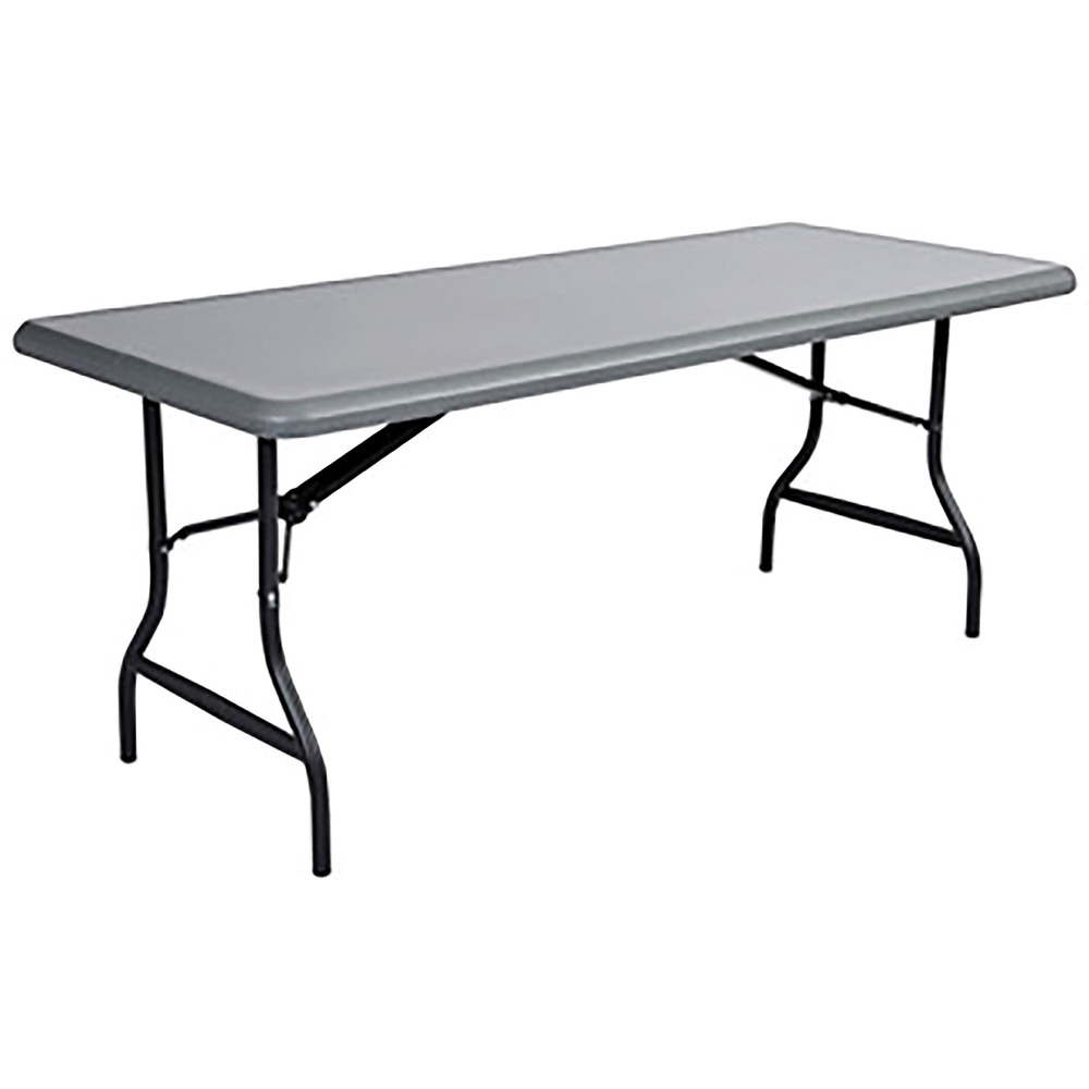 ICE65237 - Folding table is made for heavy-duty use indoors or outdoors yet is 30 percent lighter than standard folding tables. Capacity is 2,000 lb. evenly distributed. 2" tabletop is made of durable, blow-molded, high-density polyethylene that is dent-resistant and scratch-resistant. Tubular legs are made of heavy-gauge steel with a powder-coat finish. 1" round legs fold into recessed cavities beneath the table. Folding table is designed to nest with other Iceberg IndestrucTable Too tables when stacking to allow maximum storage capacity.