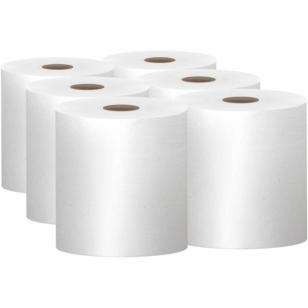 KCC01005 - Scott Hard Roll Paper Towels with fast-drying Absorbency Pockets provide efficient, reliable hand-drying for your washroom or breakroom. High-capacity rolls with a 1-1/2" core are compatible with most universal-roll paper towel dispensers and a variety of Kimberly-Clark Professional dispensers (none included). Paper towels are designed to reduce maintenance time, runouts and complaints. Absorbent, recycled paper towels are perfect for efficient, general-purpose cleaning and drying so your employees and guests will use less and waste less. More from the Manufacturer