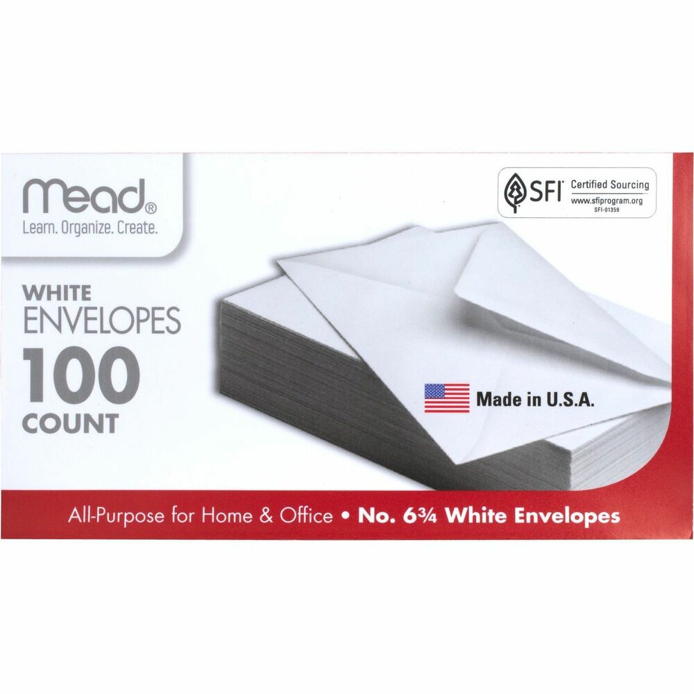 MEA75100 - Plain white envelopes are ideal for use in the home or at the office. The No. 10 size is ideal for many business mailings. Seal with gummed flap.