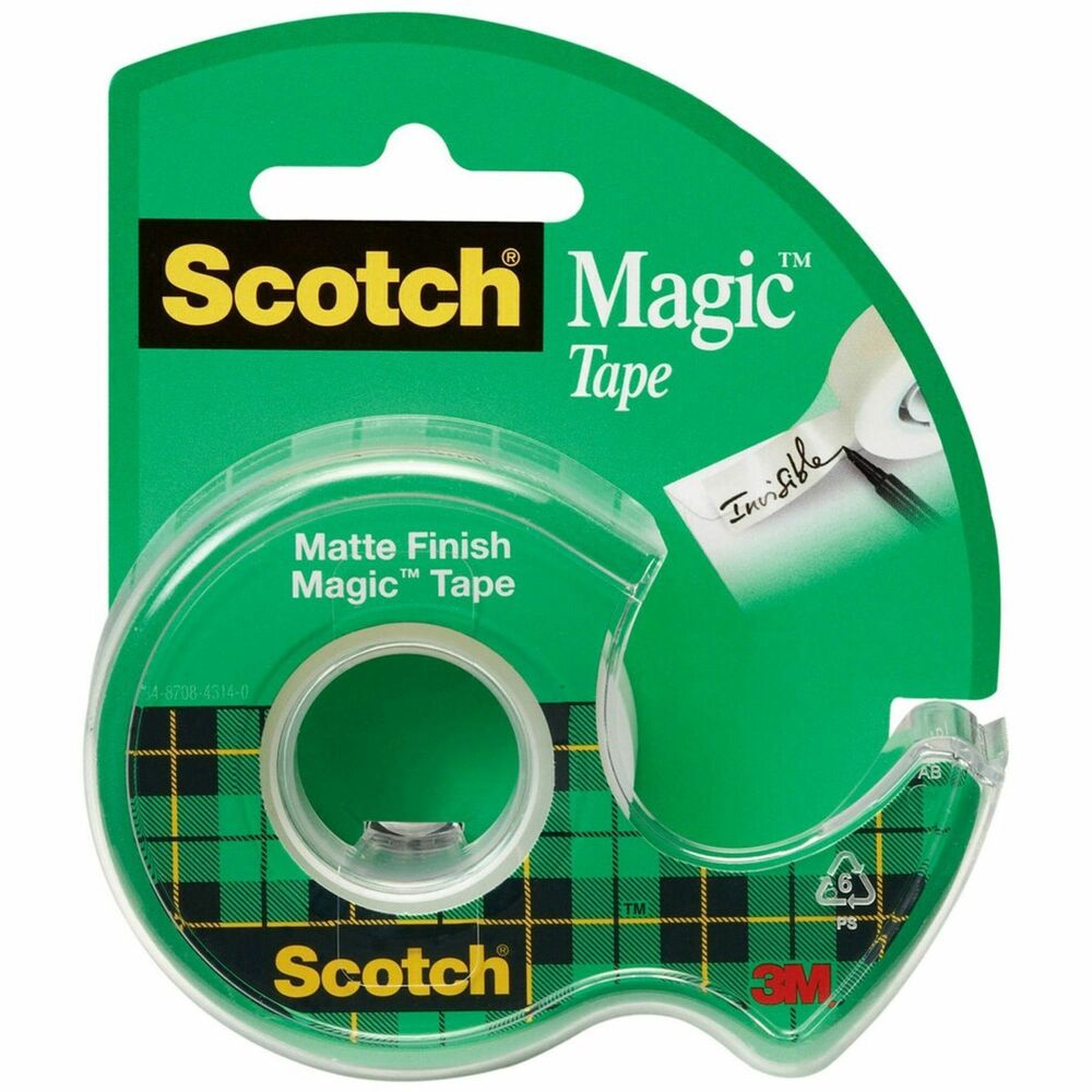 MMM105 - Scotch Magic Tape is the original matte finish, invisible tape. It disappears on most papers so it's easy to scan and read documents. This versatile tape is ideal for permanent paper mending and many other uses. It pulls off the roll smoothly, cuts easily and resists splitting and tearing. Tape will not dry out or yellow. Write on it with pen, pencil or marker. It is also photo-safe (determined in accordance with ISO Standard 18916). Tape comes on a compact handheld dispenser that stores easily in a drawer. More from the Manufacturer