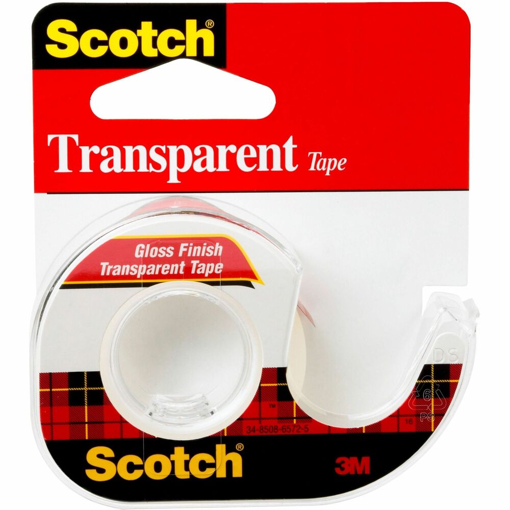 MMM144 - Scotch Transparent Office Tape is a glossy tape that is crystal-clear for a professional appearance. Instant adhesion delivers excellent holding power for your most critical taping tasks. Clear when applied, it doesn't yellow with aging. Tape pulls off the roll smoothly and cuts easily. It is ideal for multipurpose sealing, label protection, general-purpose wrapping and mending. It is also photo-safe (determined in accordance with ISO Standard 18916). The tape comes on a compact handheld dispenser that stores easily in a drawer. More from the Manufacturer