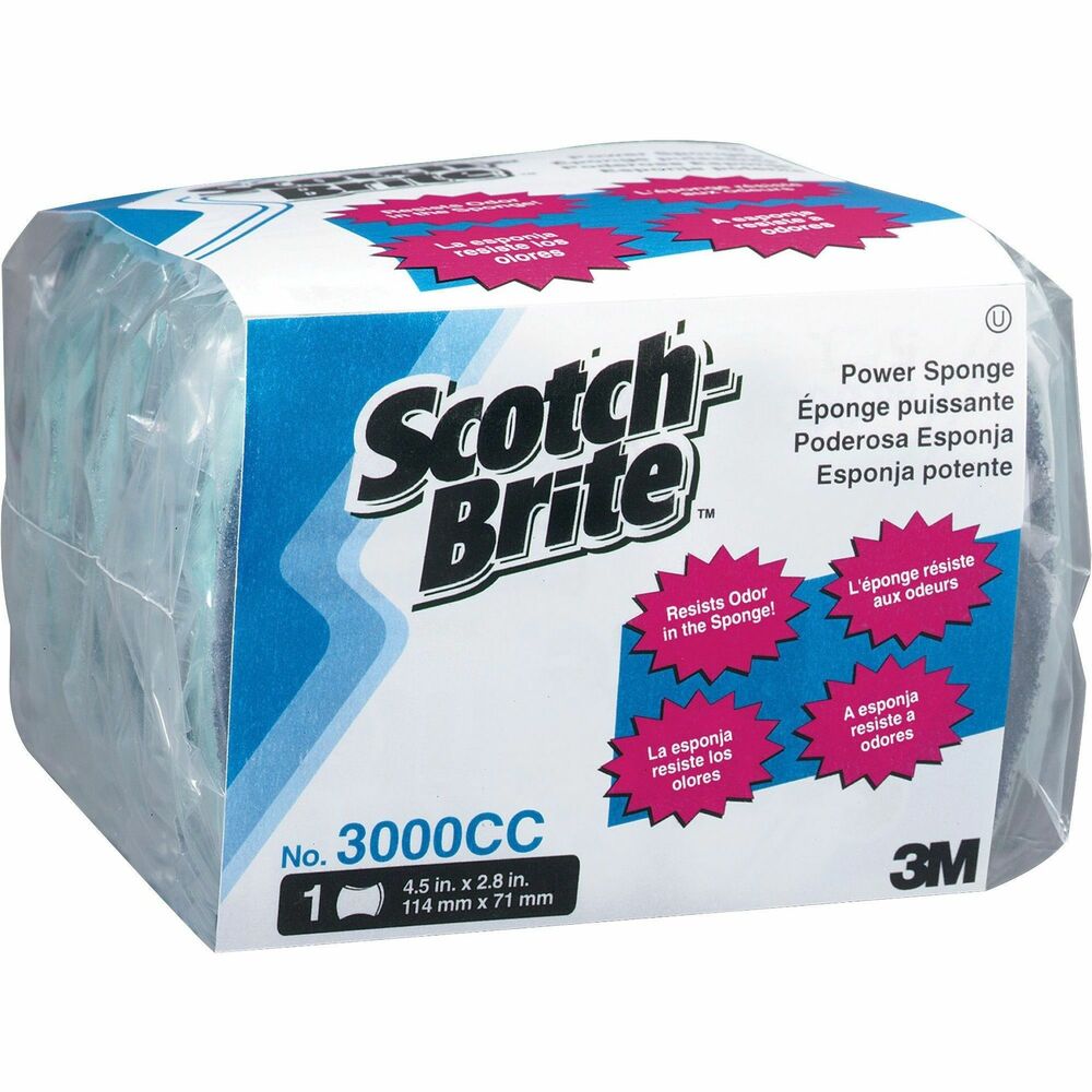 MMM3000CC - Power Sponges offer a dual-action cleaning pad and sponge in one to clean many surfaces. Unique bow-tie shape for easy handling. The sponge side contains antimicrobial protection to resist odors, staining and crumbling caused by bacteria. Scouring side of the product scours two-to-four times faster and is six-to-ten times less abrasive than other conventional commercial scouring pads to reduce scratching. Unique, soil-removing particles deliver effective scouring, cleaning and scrubbing. Particles are evenly distributed throughout the scouring pad to ensure effective, consistent scouring and lasting performance throughout the life of the pad. Durable synthetic fibers are crimped and heat-set to create strong web. High-quality bonding resin system resists degradation from exposure to hot water, detergents and normal cleaning liquids