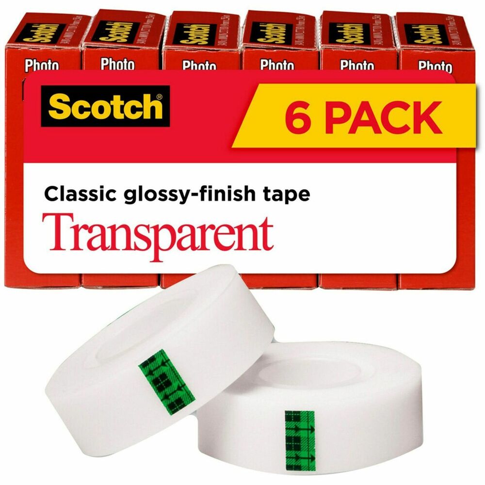 MMM600K6 - Scotch Transparent Office Tape is a glossy tape that is crystal-clear for a professional appearance. Instant adhesion delivers excellent holding power for your most critical taping tasks. Clear when applied, it doesn't yellow with aging. Tape pulls off the roll smoothly and cuts easily. It is ideal for multipurpose sealing, label protection, general-purpose wrapping and mending. Tape is also photo-safe (determined in accordance with ISO Standard 18916). More from the Manufacturer