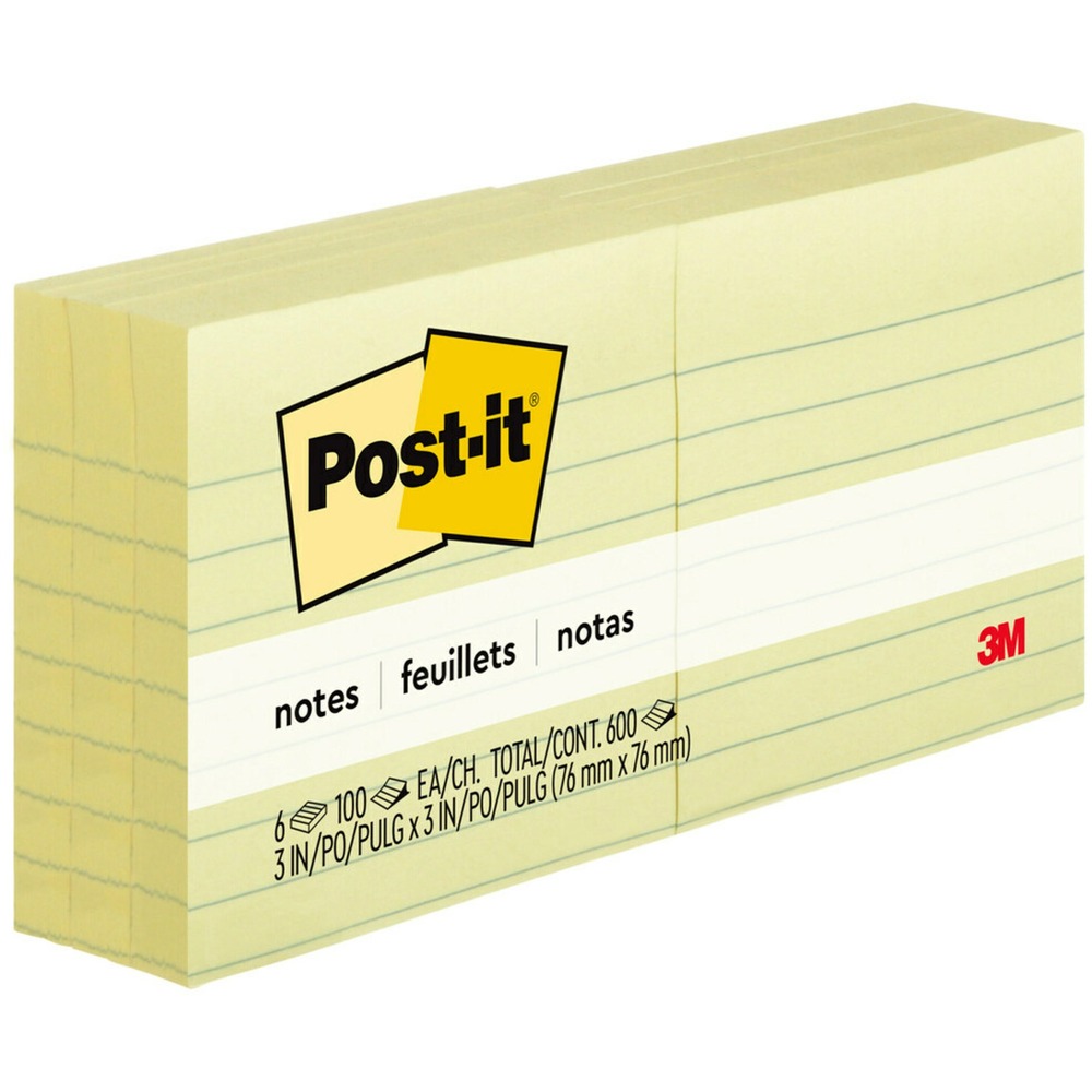 MMM6306PK - The original Canary Yellow Post-it Notes with lines keep notes neat and organized. Self-stick, removable notes stick securely and remove cleanly. The 3" x 3" size is perfect for reminders or a short to-do list. Familiar and attention-getting, Canary Yellow Notes help get your message across. Post-it Notes are recyclable, and the paper in Post-it Notes is sourced from certified, renewable and responsibly managed forests. More from the Manufacturer