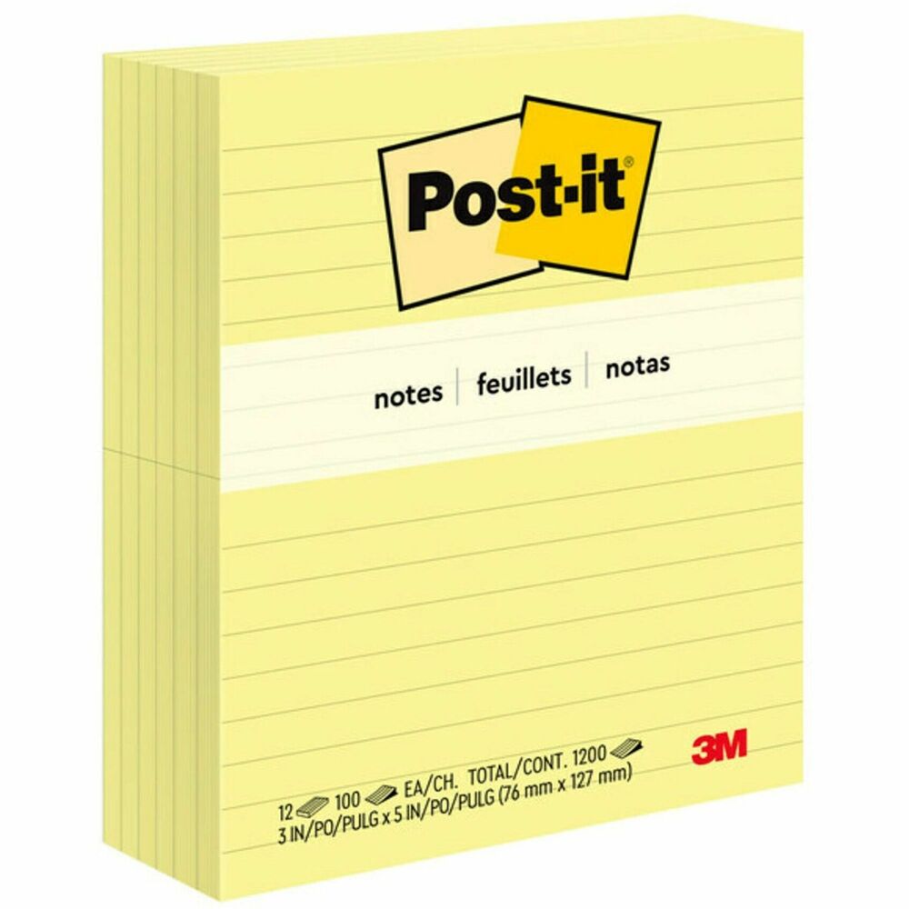 MMM635YW - The original Canary Yellow Post-it Notes with lines keep notes neat and organized. Self-stick, removable notes stick securely and remove cleanly. Familiar and attention-getting, Canary Yellow Notes help get your message across. Post-it Notes are recyclable, and the paper in Post-it Notes is sourced from certified, renewable and responsibly managed forests. More from the Manufacturer