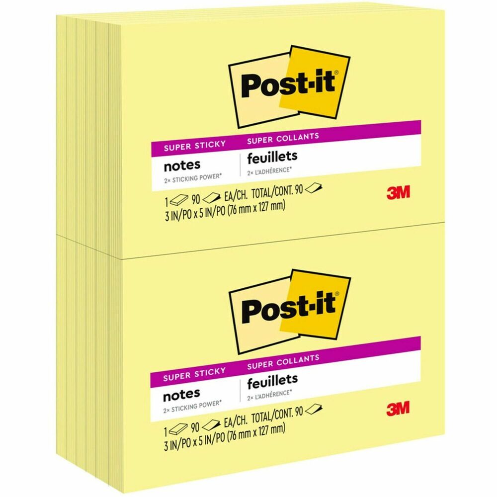 MMM65512SSCY - Post-it Super Sticky Notes in Canary Yellow feature a unique adhesive so your notes will stick securely to more surfaces. Now you can stick your notes where they'll really get noticed - like monitors, doors and walls. In a perfect 3" x 5" size that allows more space to write, Super Sticky Notes hold longer and stronger than original notes yet remove cleanly. Familiar and attention-getting, Canary Yellow Notes help get your message across. Super Sticky Post-it Notes are recyclable, and the paper in Post-it Notes is sourced from certified, renewable and responsibly managed forests. More from the Manufacturer