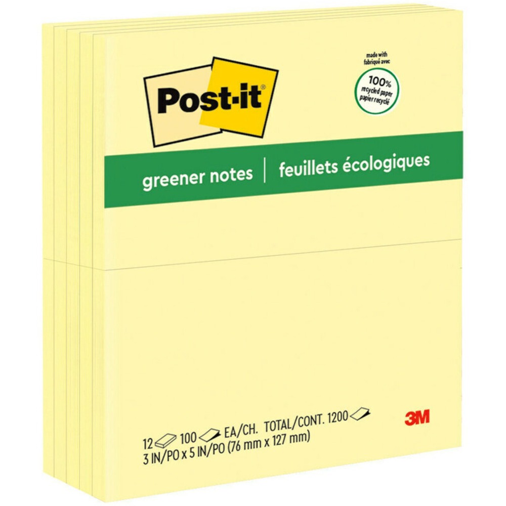 MMM655RPYW - Post-it Greener Notes help support a better future by using recycled paper and plant-based adhesive. In a 3" x 5" size that allows more space to write, these self-stick removable notes securely and remove cleanly. Keep information organized and at your fingertips. Familiar and attention-getting, Canary Yellow Notes help get your message across. Greener Post-it Notes are recyclable, and the paper in Post-it Notes is sourced from certified, renewable and responsibly managed forests. More from the Manufacturer