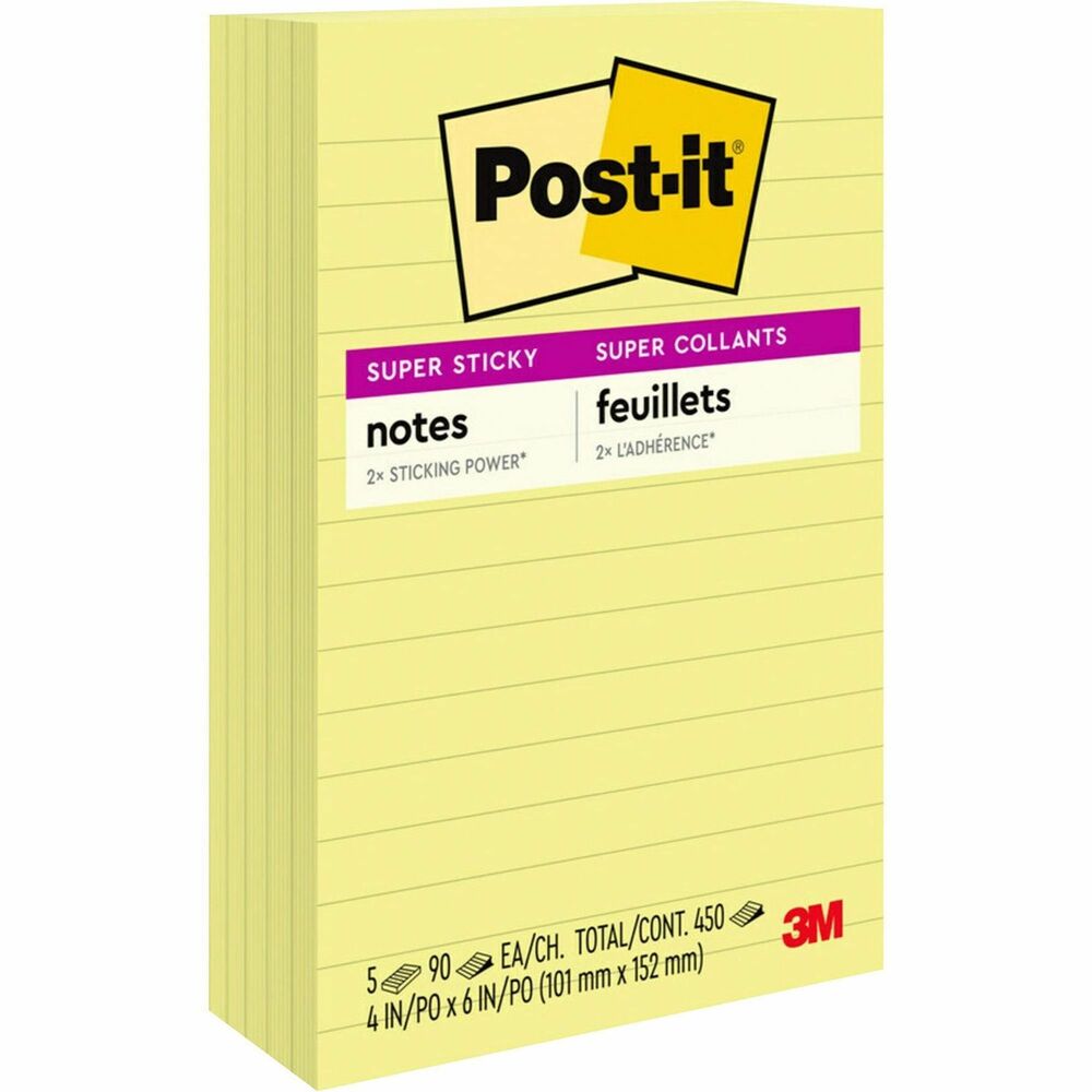 MMM6605SSCY - Post-it Super Sticky Notes feature a unique adhesive so your notes will stick securely to more surfaces. Now you can stick your notes where they'll really get noticed - like monitors, doors and walls. With lines to keep your notes straight, 4" x 6" size is perfect for capturing important details or list-making. Super Sticky Notes hold longer and stronger than original notes yet remove cleanly. Familiar and attention-getting, Canary Yellow Notes help get your message across. Super Sticky Post-it Notes are recyclable, and the paper in Post-it Notes is sourced from certified, renewable and responsibly managed forests. More from the Manufacturer