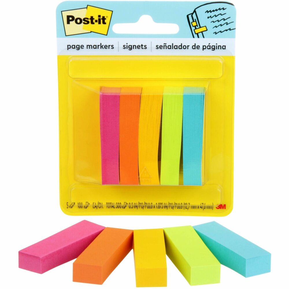 MMM6705AN - Post-it Page Markers are ideal for temporarily marking pages in books and reference materials. Use them at the top of a page for a bright bookmark, in the text margin for making notes without marking on the pages themselves, or just to call attention to specific information. They hold securely and reposition easily. They won't tear or damage book pages. They are ideal for color-coding materials by topic, reader, importance and many more ways. The bright colors are easy to spot and easy to write on. Post-it Page Markers are recyclable, and the paper in Post-it Page Markers is sourced from certified, renewable and responsibly managed forests. More from the Manufacturer