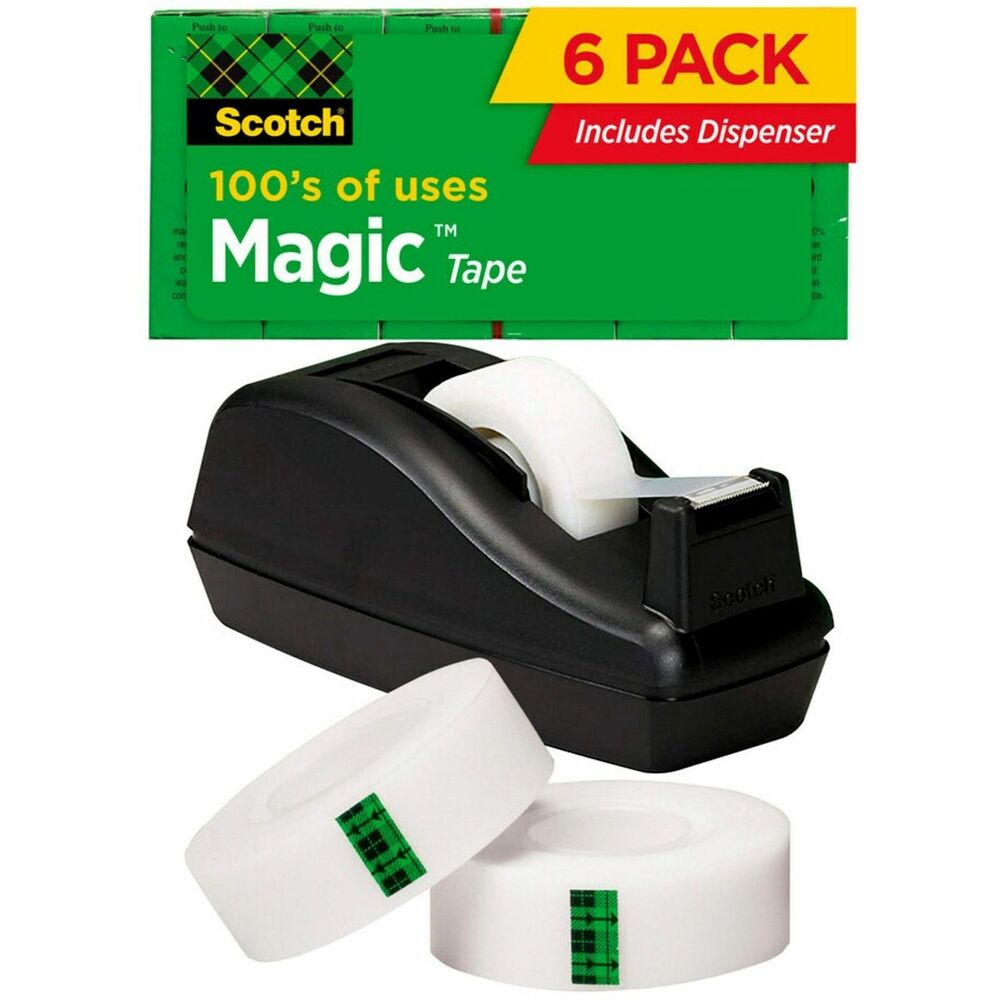 MMM810C40BK - Scotch Magic Tape Dispenser Value Pack includes six rolls of Magic Tape and a contemporary designed desktop dispenser with an attached tape hub. The weighted, nonskid base allows convenient and efficient, one-handed dispensing and is designed to hold tapes up to 1,296" long. Scotch Magic Tape is the original matte finish, invisible tape. It disappears on most papers so it's easy to scan and read documents. This versatile tape is ideal for permanent paper mending and many other uses. It pulls off the roll smoothly, cuts easily and resists splitting and tearing. It will not dry out or yellow. Write on it with pen, pencil or marker. Tape is also photo-safe (determined in accordance with ISO Standard 18916). More from the Manufacturer