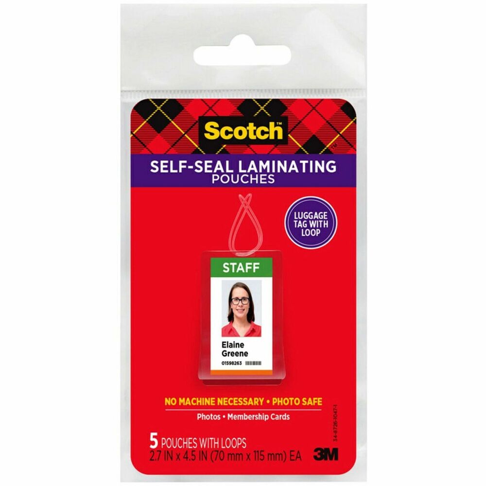 MMMLS8535G - Self-sealing laminating pouches offer instant, permanent document laminating without heat or hassle. No heat or machine is needed. This luggage tag-size laminating pouch is easy to use. Simply open the sheet, place document on clear film, remove liner and seal around the edges. Photo-safe pouches require no special tools or equipment. Laminating pouches deliver two-sided protection in one application. Ultra-clear design lets important information show through. Pouches come with five loops for attaching tag to luggage. More from the Manufacturer