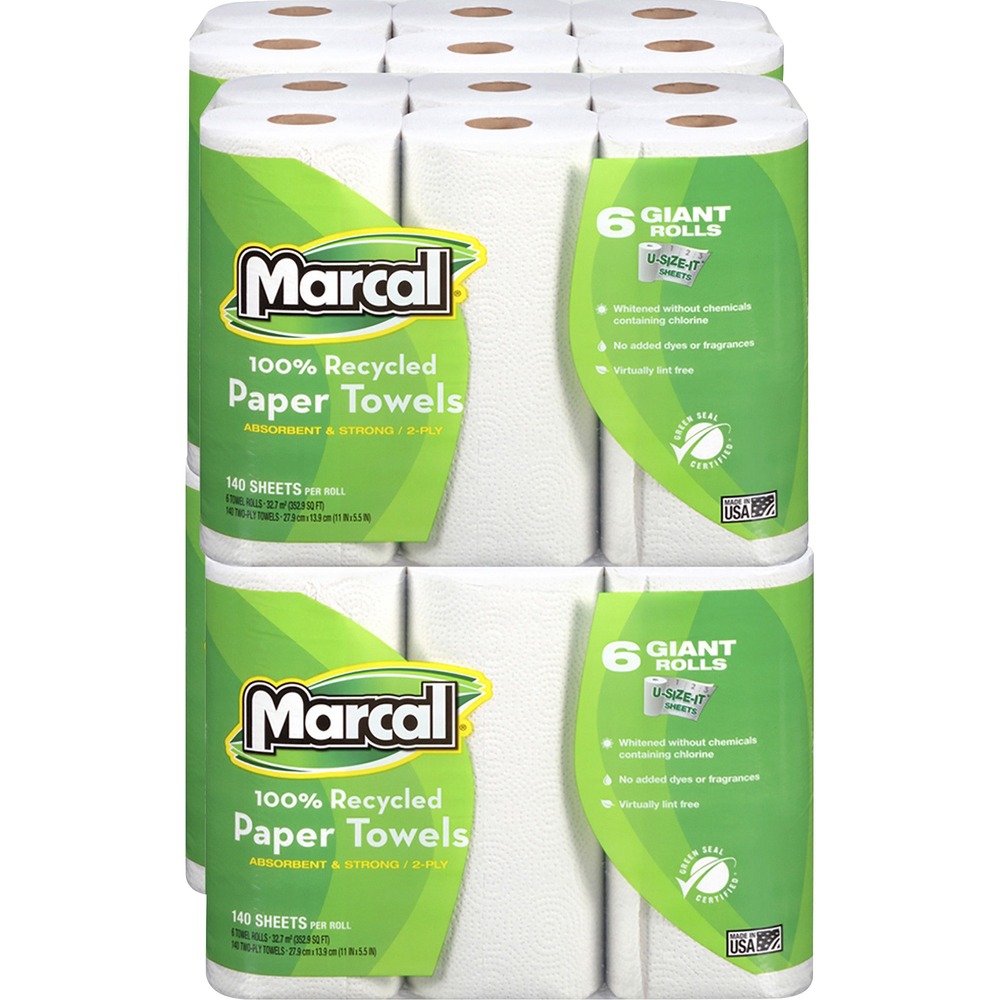 Marcal 100 Recycled, Giant Roll Paper Towels 2 Ply 140 Sheets/Roll