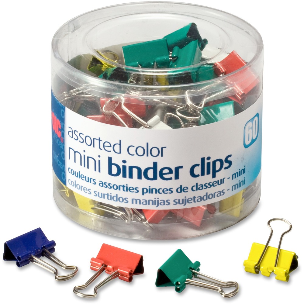 OIC31024 - Durable, metal binder clips offer wire handles for upright hanging and handling. Fold handles flat to save storage space. Each clip is made with a corrosion-resistant coating and features a sheet capacity up to 1/4" thick. High-quality clips in assorted colors are stored in a reusable, plastic tub. More from the Manufacturer