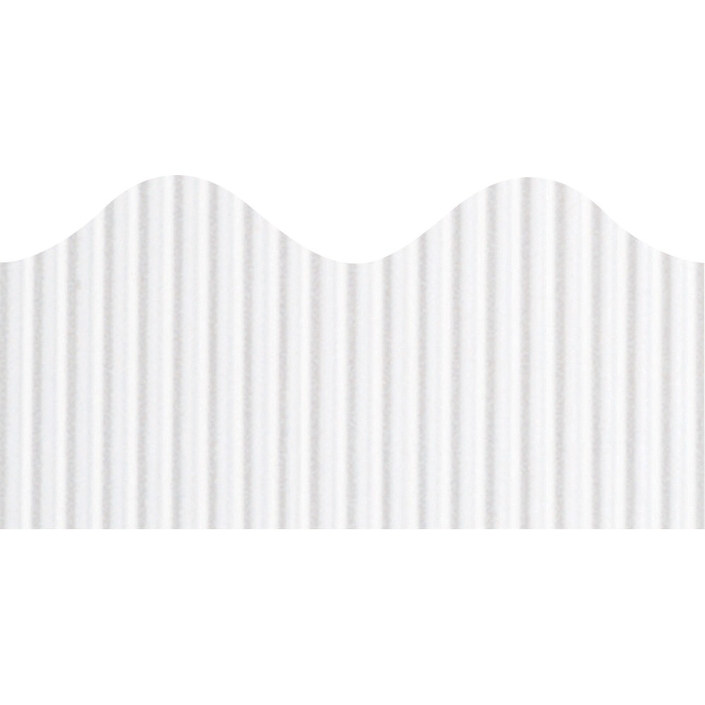 PAC37014 - Bordette is the original, pre-scalloped, fade-resistant decorative border. The sturdy corrugate provides a unique three-dimensional appearance on any flat surface. It bends, molds, turns and twists to create unique layered designs. Packaged in a perforated roll, Bordette is easy to separate. It comes in the same White color as Fadeless brand paper so it's easy to mix and match colors to create the perfect display. One 50' roll of Bordette will completely edge two 8' x 4' bulletin boards.