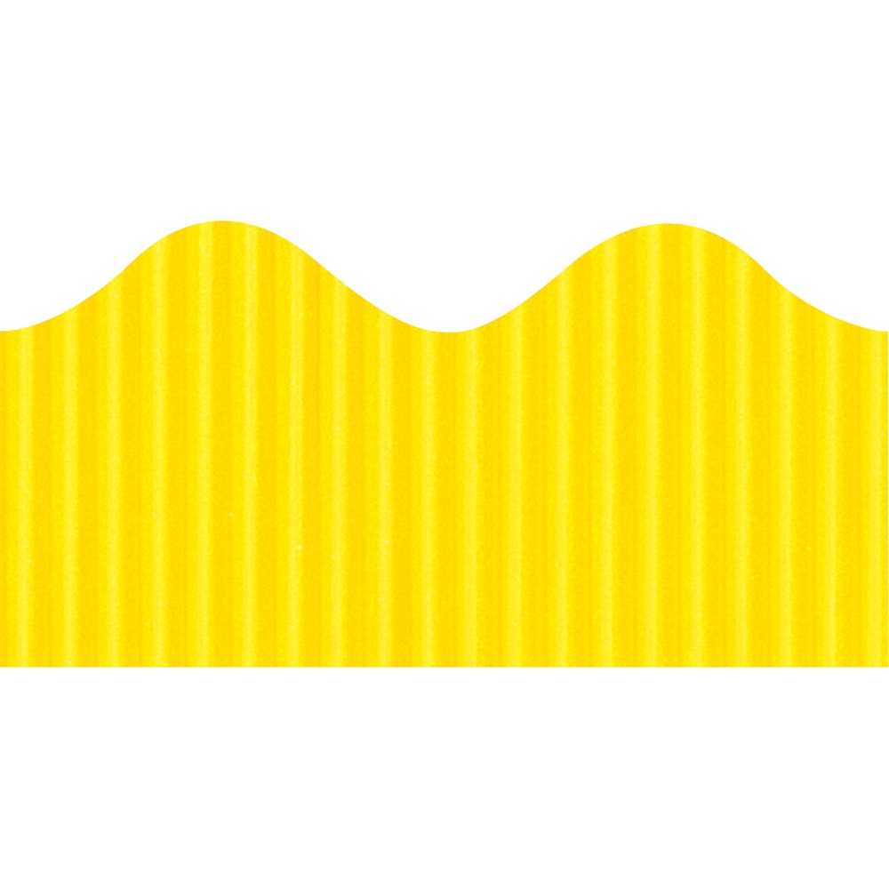 PAC37084 - Bordette is the original, pre-scalloped, fade-resistant decorative border. The sturdy corrugate provides a unique three-dimensional appearance on any flat surface. It bends, molds, turns and twists to create unique layered designs. Packaged in a perforated roll, Bordette is easy to separate. It comes in the same Canary color as Fadeless brand paper so it's easy to mix and match colors to create the perfect display. One 50' roll of Bordette will completely edge two 8' x 4' bulletin boards.