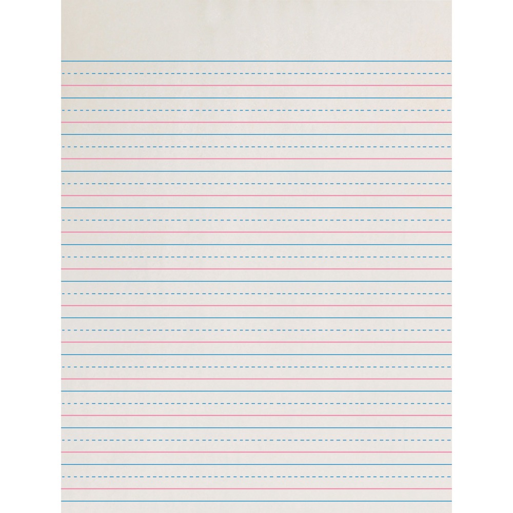 PACZP2613 - Zaner-Bloser Broken Midline Paper offers an excellent way for second-graders to practice their handwriting and create stories. This paper is printed with a red baseline and a broken blue midline, making it easy for students to identify the headline quickly. Both sides are printed with a 1/2" ruling (short way), 1/4" dotted midline and 1/4" skip space. Recyclable paper is made of clean white newsprint.