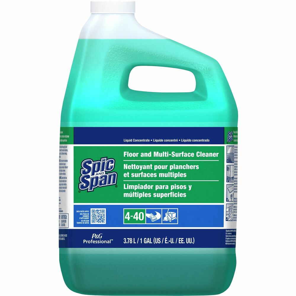 PGC02001 - Spic and Span Floor Cleaner is a versatile, high-performance, liquid detergent for easy, fast cleaning of foodservice grease found on floors and other areas. This product is specially formulated for foodservice. It cuts tough grease on quarry tile and works on walls, tables, food-contact surfaces and restrooms. Dual-surfactant system emulsifies greasy soils and suspends them so they can be removed. High builder level helps remove grimy tracked-in dirt and delivers excellent cleaning in hard water. Noncorrosive, mildly alkaline formula balances tough cleaning power with employee safety. Floor cleaner can be used with chlorine bleach. It is classified by Underwriters Laboratories as to slip-resistance only 43R9. UL.