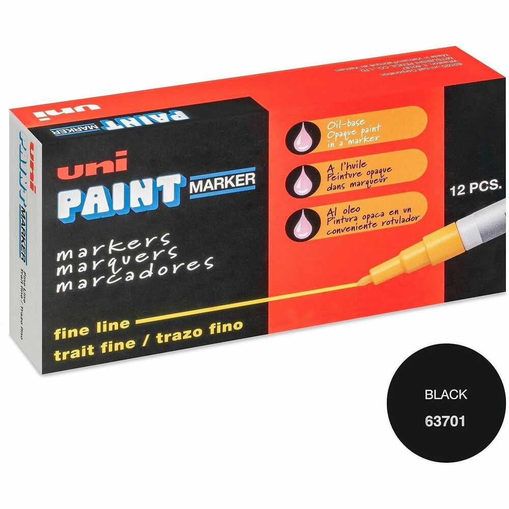 UBC63701 - Create permanent and accurate marks on virtually any surface with Paint PX-21 Oil-Based Paint Markers. Bullet tip with fine point (1.2mm) delivers precise, visible lines. Quick-drying paint is resistant to water, fading, heat and abrasions. Valve-action control provides excellent flow and coverage while preventing the marker from drying out if left uncapped. Permanent paint colors mark opaque and glossy on light and dark surfaces. Metal barrel and durable tip ensure a long marking life. Marker is ideal for manufacturing, construction, automotive, metal fabrication, aviation and more. Use marker to identify parts or equipment outside or marking oily, greasy items.