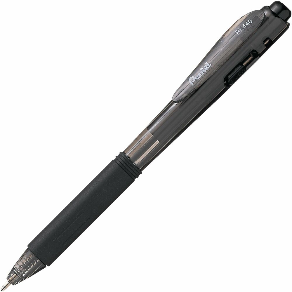 PENBK440A - The Pentel Wow! retractable ballpoint pen offers a distinctive design that stands out in a crowd. Unique triangular-shaped barrel & grip make it easy to hold and keep pen from rolling off desks Maximum comfort and control with the rubber grip  Low in price yet high in quality Click top to advance tip; click side button to retract 1.0mm point size Stylish, transparent barrel colours 550m Writing Distance