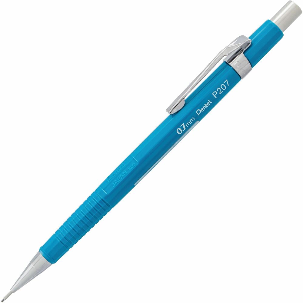 PENP207C - The retro barrel design of Pentel's original mechanical pencil. Features a 4mm fixed sleeve which is perfect for drawing, template work and general purpose writing Removable clip Uses 0.7mm lead and Z2-1N refill eraser Precise lead advance mechanism The barrel colour coordinates with Pentel refill lead case colours Pre-loaded with Pentel Stein HB lead; never needs sharpening, is super strong and produces a clear dark line
